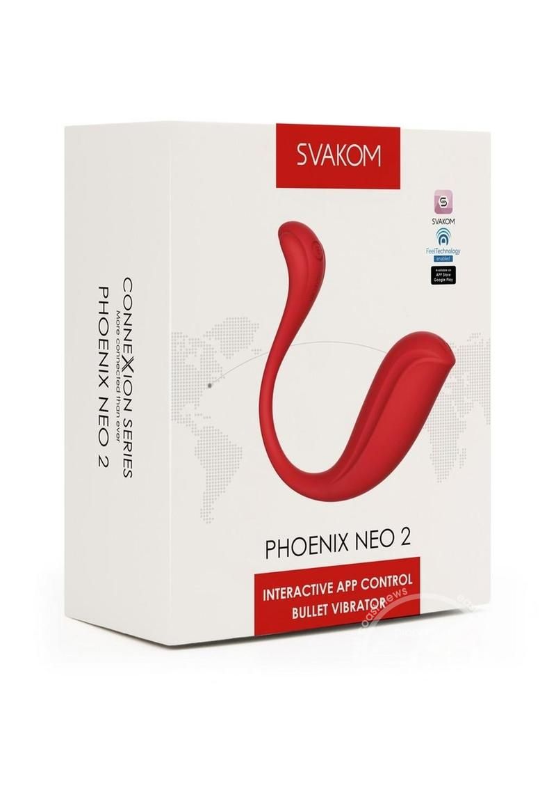 SVAKOM PHOENIX NEO 2 INTERACTIVE RECHARGEABLE SILICONE BULLET WITH REMOTE, Color: RED
