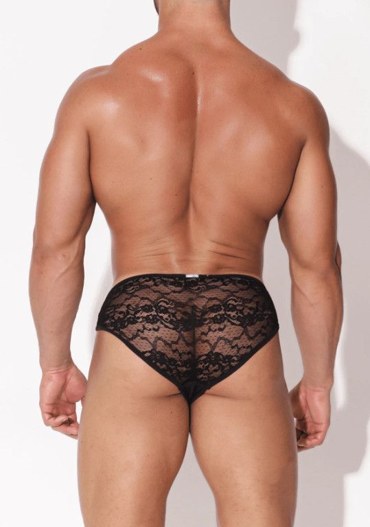 JJ MALIBU FLORAL MESH LACE MENS LINGERIE BRIEF, Size: SMALL