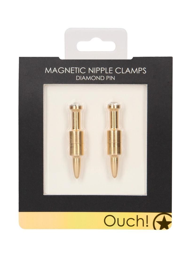 OUCH! MAGNETIC NIPPLE CLAMPS DIAMOND PIN GOLD