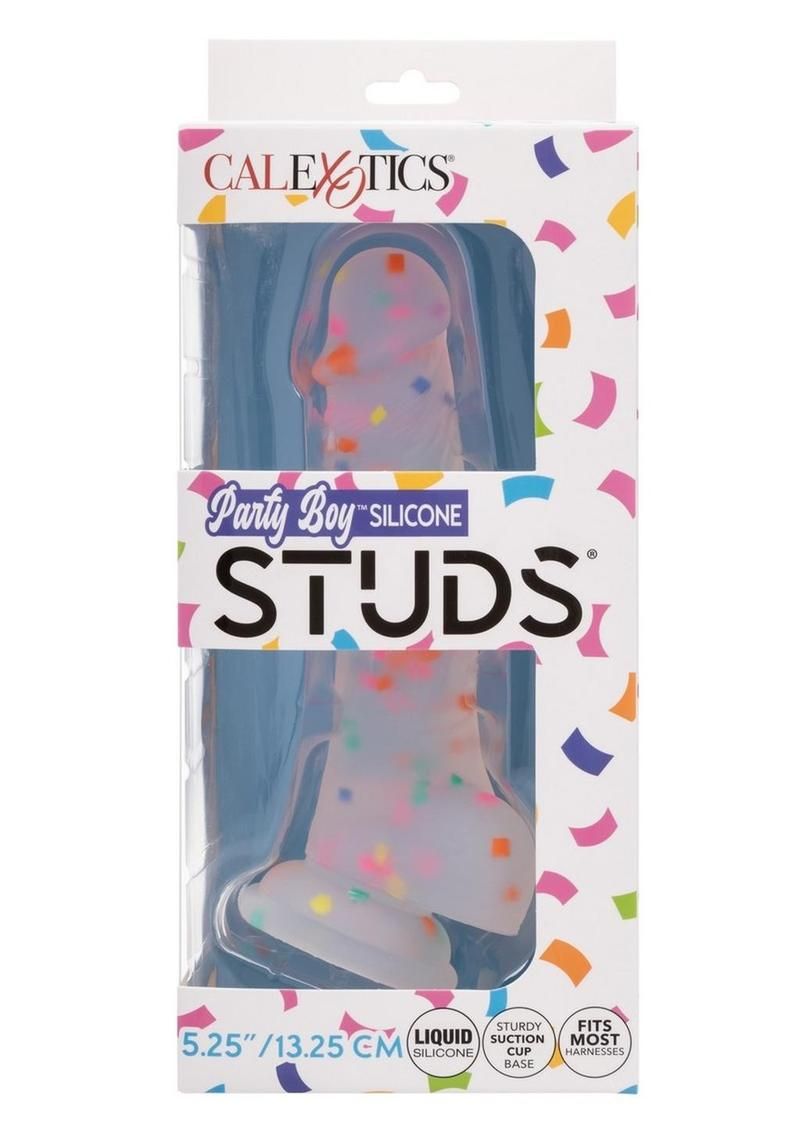 PARTY BOY SILICONE STUDS 5.25" CLEAR DILDO WITH MULTICOLOR CONFETTI