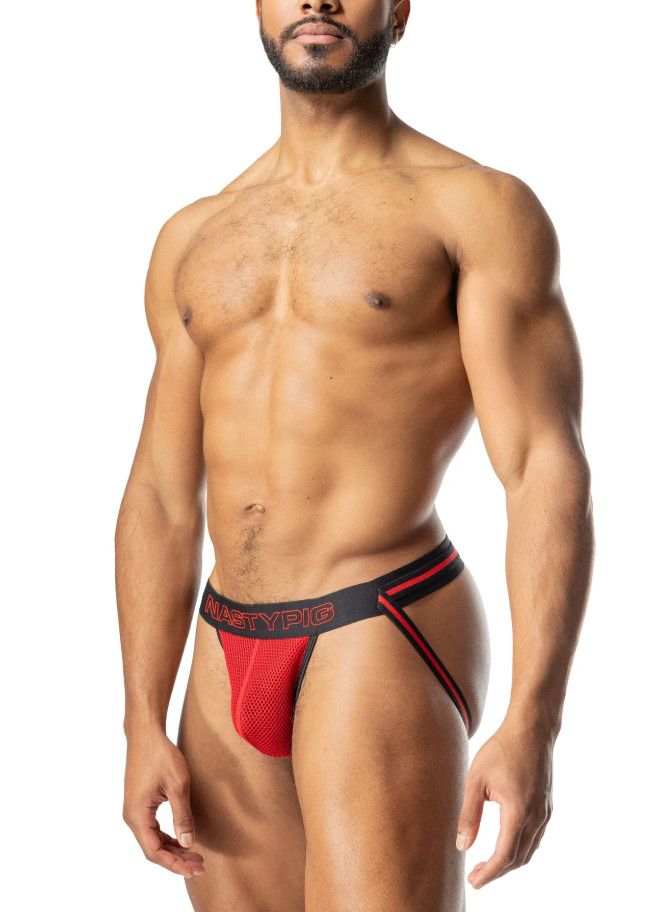 NASTY PIG FLIP JOCK STRAP BLACK & RED, Size: SMALL