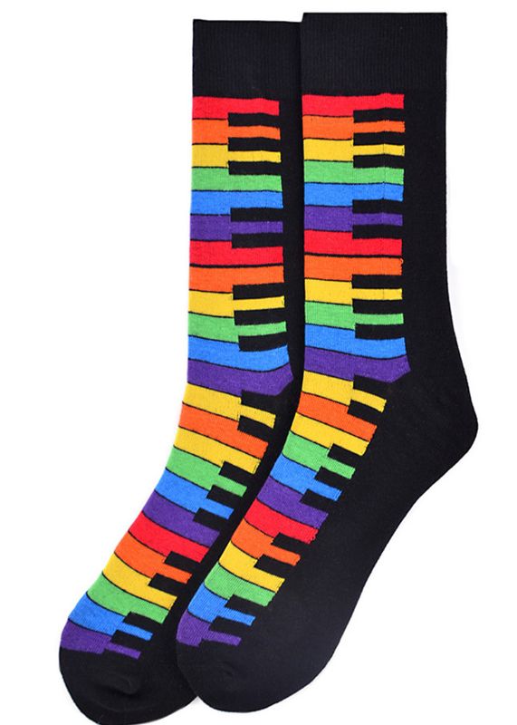 RAINBOW KEYS CREW SOCKS BLACK & RAINBOW