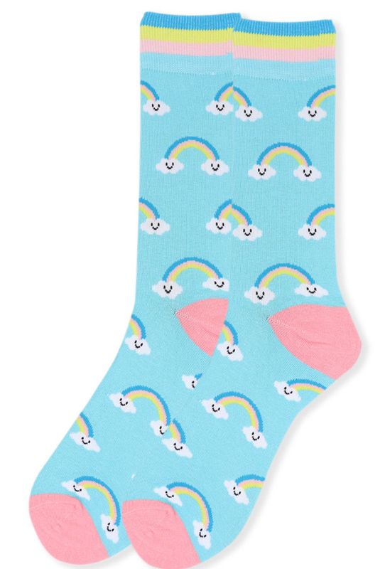 RAINBOW WITH SMILING CLOUD CREW SOCKS LIGHT BLUE