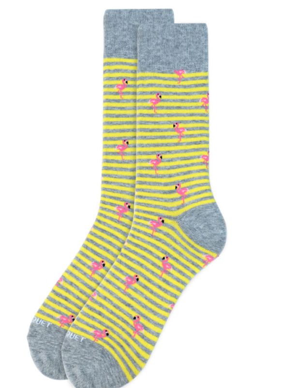 FLAMINGO STRIPED CREW SOCKS YELLOW & GRAY