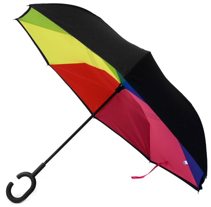 DOUBLE LAYER INVERTED UMBRELLA BLACK & RAINBOW