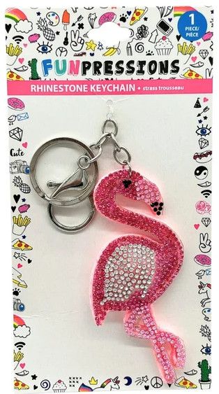 PINK FLAMINGO RHINESTONE KEYCHAIN