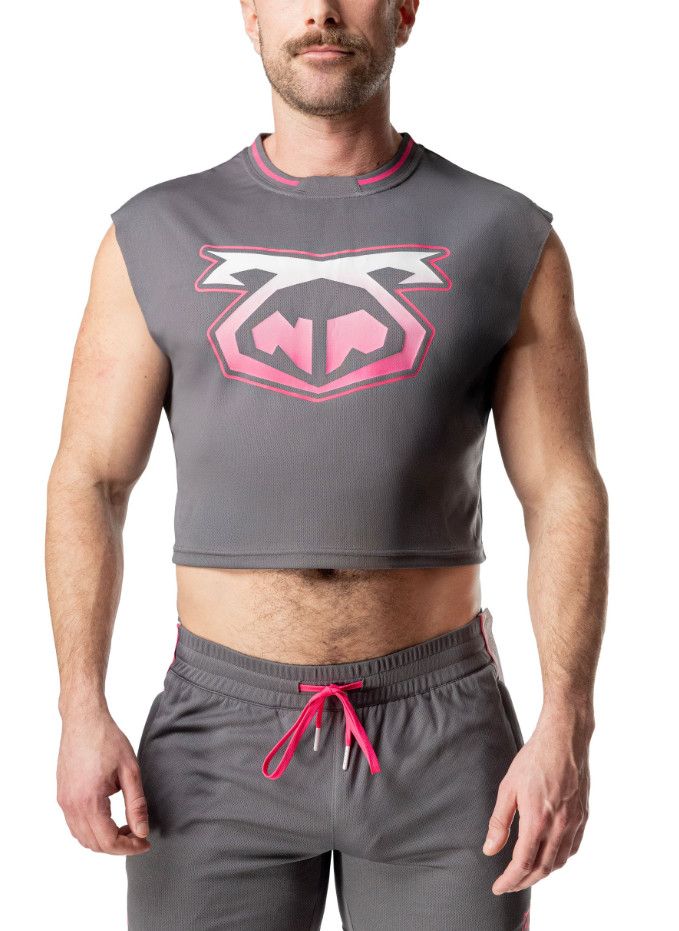 NASTY PIG NITRO SLEEVELESS CROP TOP MAGNET GREY & MIAMI PINK