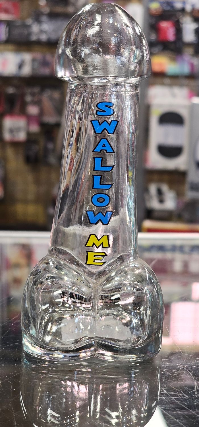 PENIS SHOT GLASS "SWALLOW ME" W/ ZEBRAZ LOGO, Color: CLEAR