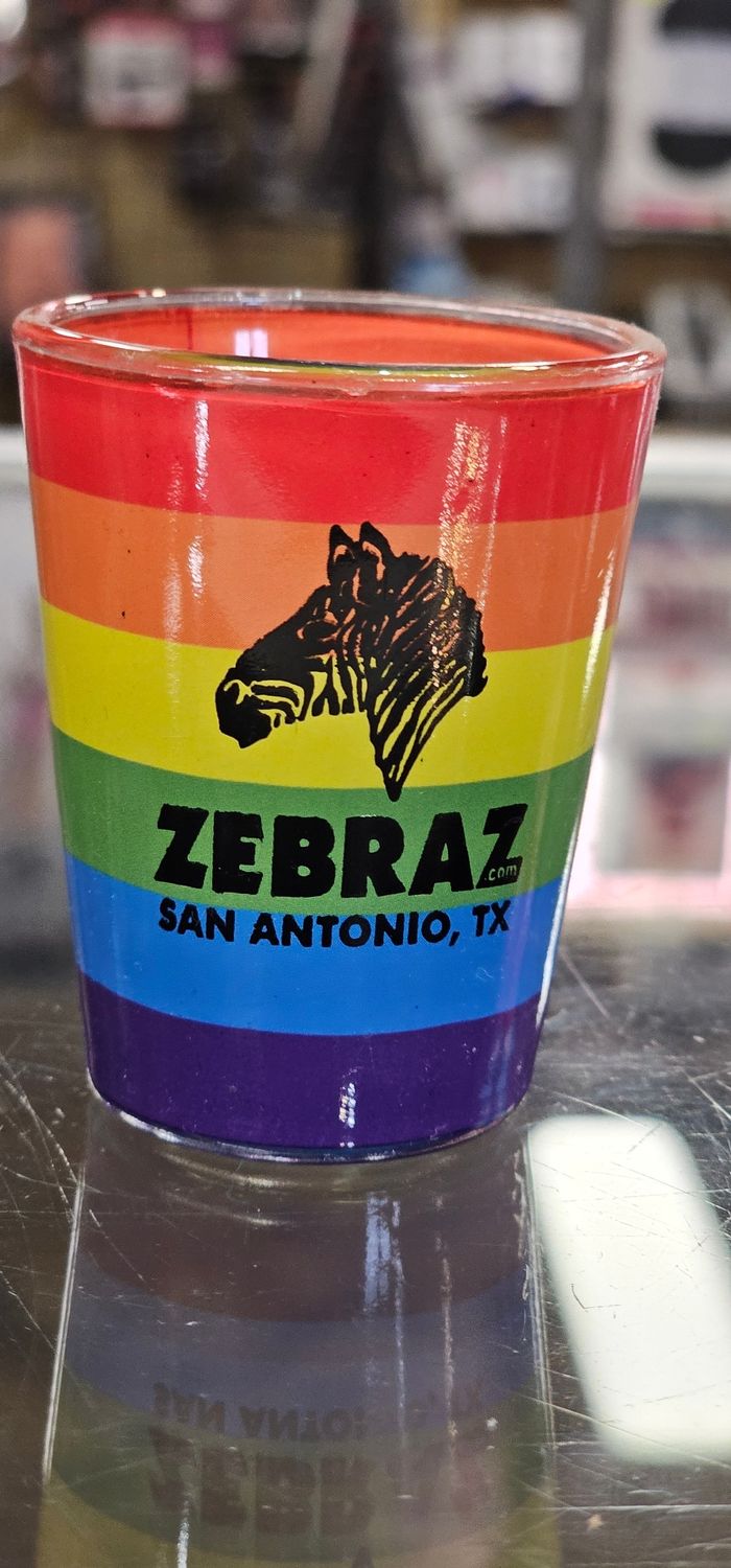 RAINBOW STRIPE SHOT GLASS WITH ZEBRAZ LOGO