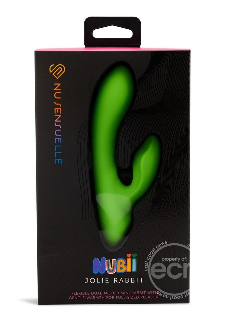 NU SENSUELLE JOLIE NUBII RECHARGEABLE SILICONE MINI HEATING RABBIT, Color: LIME GREEN