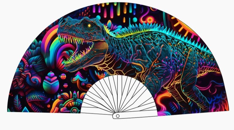 DINO FAN NEOSAURAUS NEON BLACKLIGHT CLAP FAN
