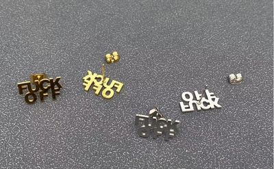 'FUCK OFF' STAINLESS STEEL EAR STUDS