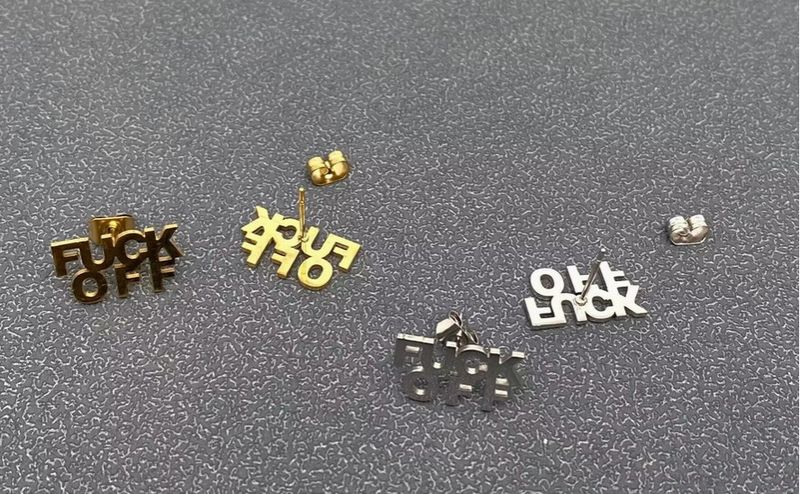'FUCK OFF' STAINLESS STEEL EAR STUDS