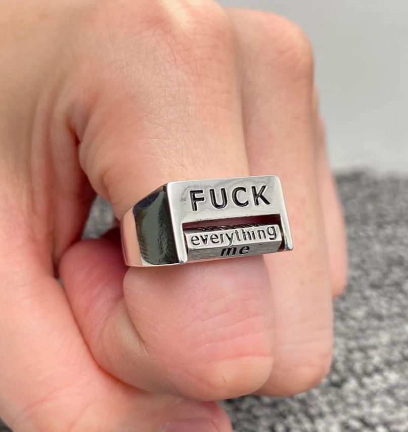 FUCK EVERYTHING ROTATABLE WORD SILVER TONE RING