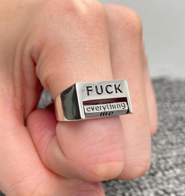 FUCK EVERYTHING ROTATABLE WORD SILVER TONE RING