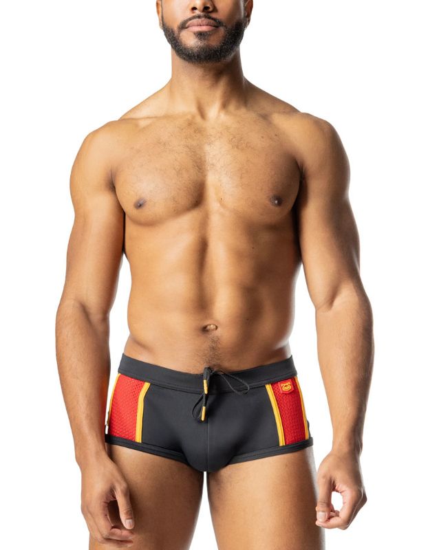 NASTY PIG CONTENDER SQUARE CUT SWIM BLACK, RED & GOLD