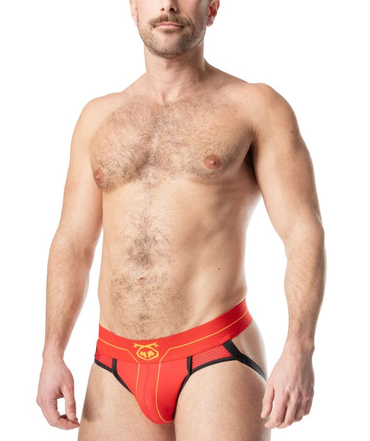 NASTY PIG TKO JOCK STRAP RED, BLACK & GOLD, Size: SMALL