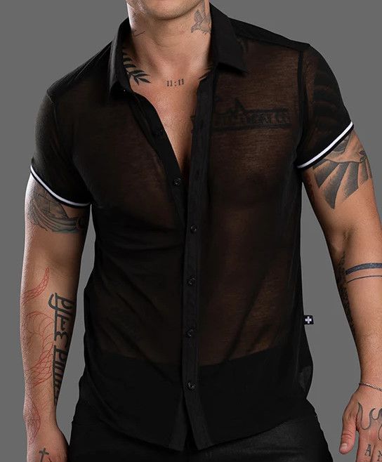 ANDREW CHRISTIAN SHEER BURNOUT BUTTON-UP SHIRT BLACK