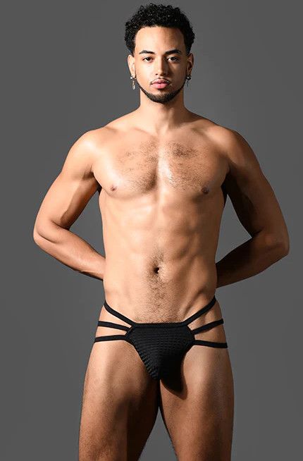 ANDREW CHRISTIAN MARTEL MESH SPIDER THONG WITH ALMOST NAKED BLACK, Size: SMALL