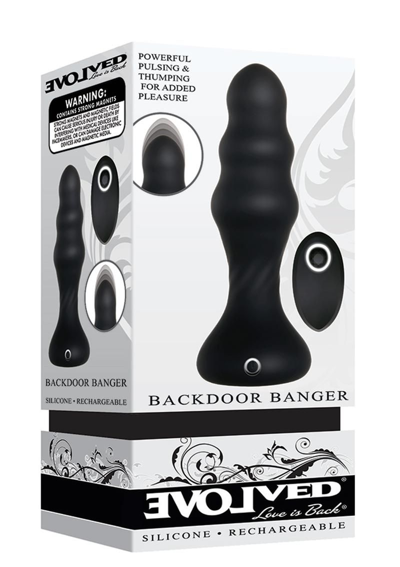 EVOLVED BACKDOOR BANGER SILICONE RECHARGEABLE ANAL VIBRATOR WITH REMOTE