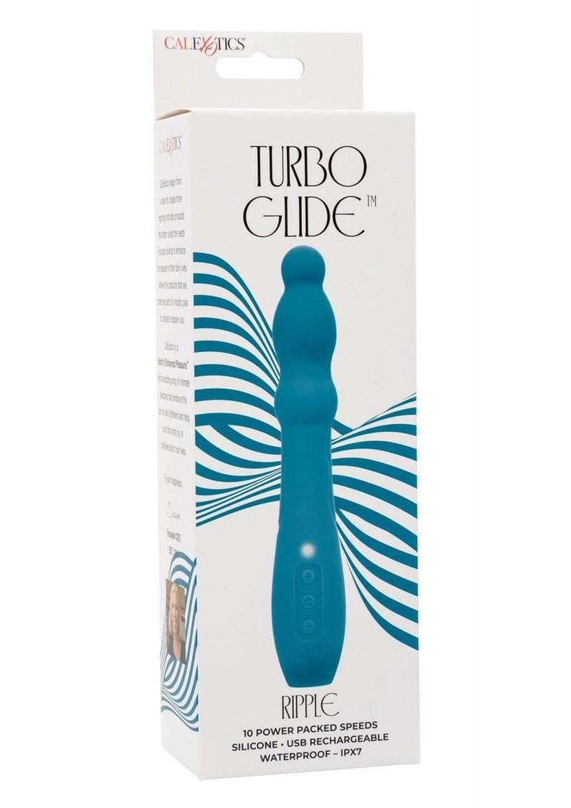 TURBO GLIDE RECHARGEABLE SILICONE MASSAGER RIPPLE BLUE