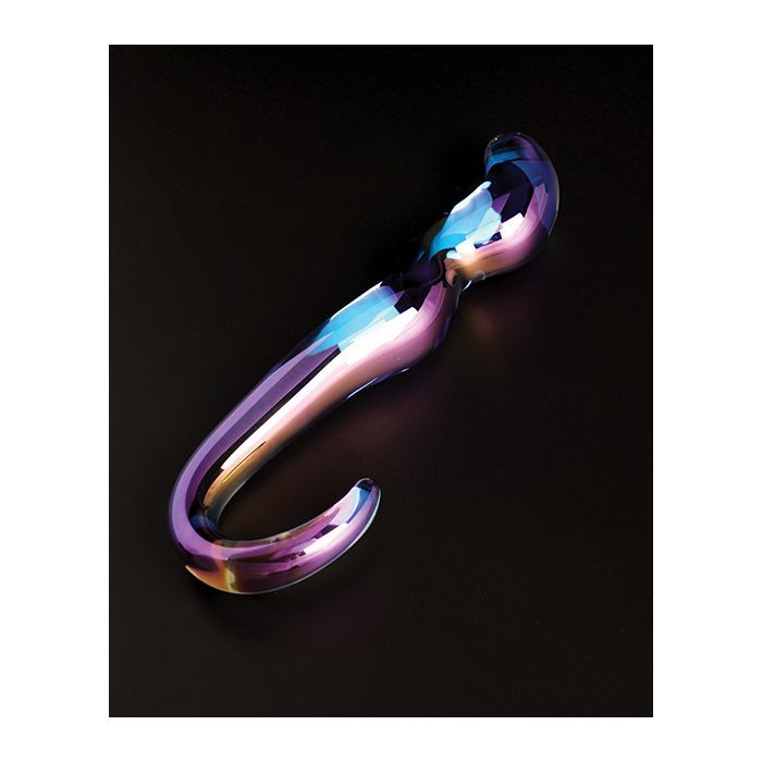 CRISTAL BLUE FLAME CURVED GLASS DILDO