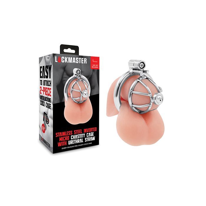 LOCKMASTER STAINLESS STEEL INVERTED MICRO CHASTITY CAGE WITH URETHRAL STRAW