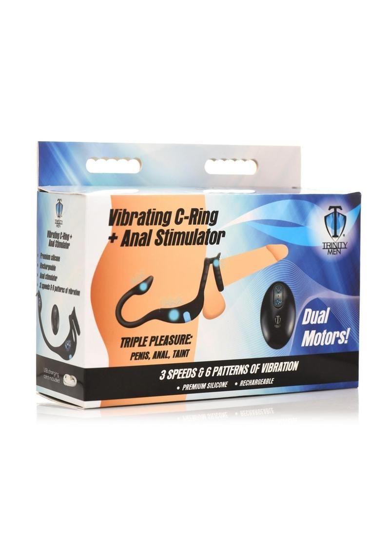 TRINITY MEN VIBRATING RECHARGEABLE COCK RING & ANAL STIMULATOR WITH REMOTE
