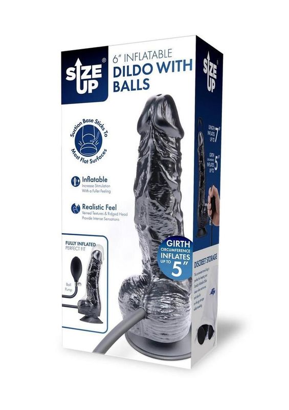 SIZE UP RIPPLE INFLATABLE SILICONE DILDO WITH BALLS 6"