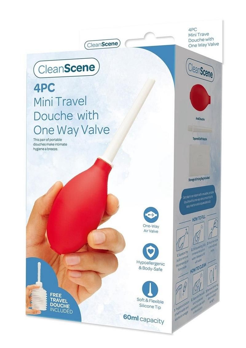CLEAN SCENE MINI TRAVEL DOUCHE SET WITH ONE WAY VALVE 4PC