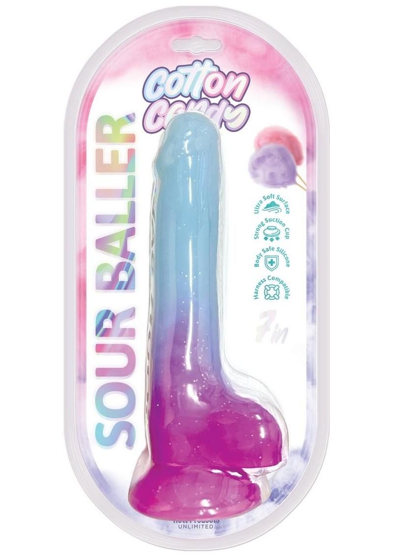 COTTON CANDY SOUR BALLER DILDO 7" AQUA & PURPLE