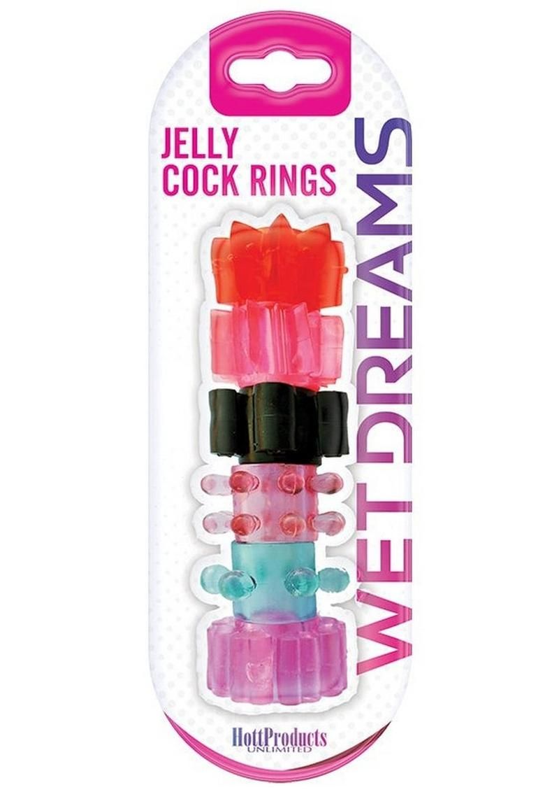 PLEASURE STARS JELLY COCK RING 6 PACK ASSORTED COLORS
