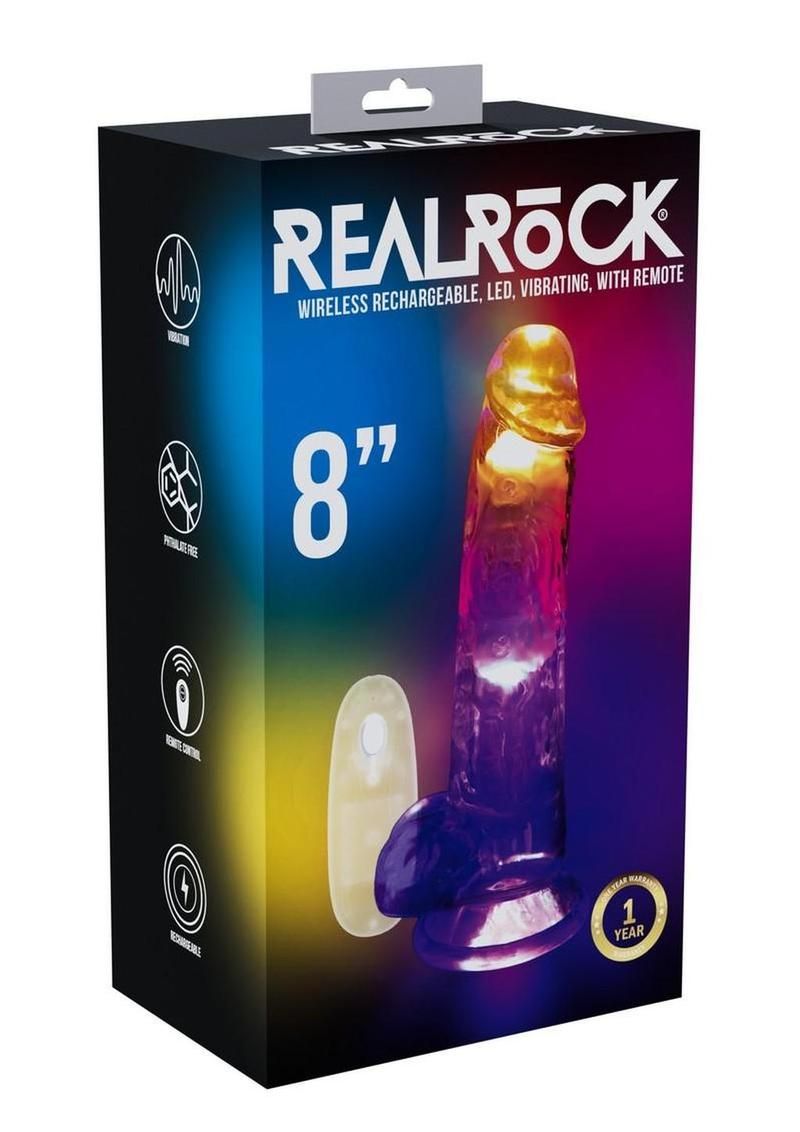 REAL ROCK RECHARGEABLE DILDO WITH BALLS & REMOTE CONTROL CLEAR 8"