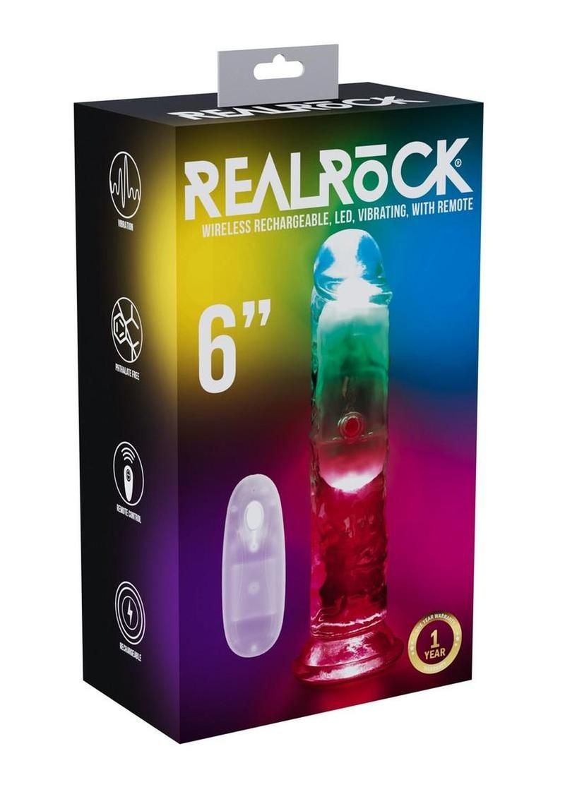 REAL ROCK RECHARGEABLE DILDO WITH REMOTE CONTROL CLEAR 6"