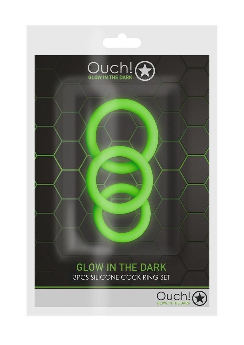 OUCH! SILICONE COCK RING SET GLOW IN THE DARK 3 PC
