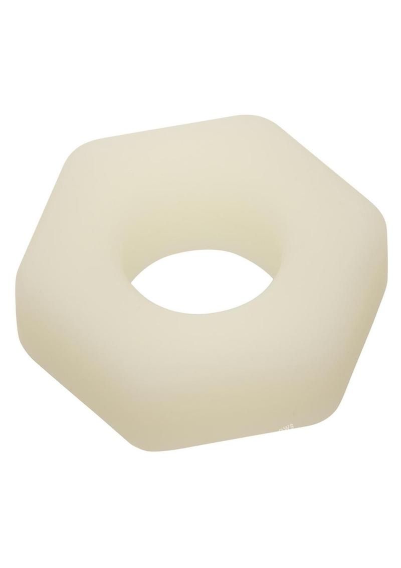ALPHA GLOW IN THE DARK LIQUID SILICONE PROLONG SEXAGON RING WHITE