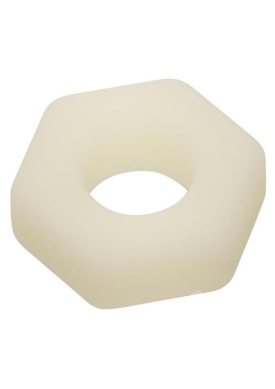 ALPHA GLOW IN THE DARK LIQUID SILICONE PROLONG SEXAGON RING WHITE