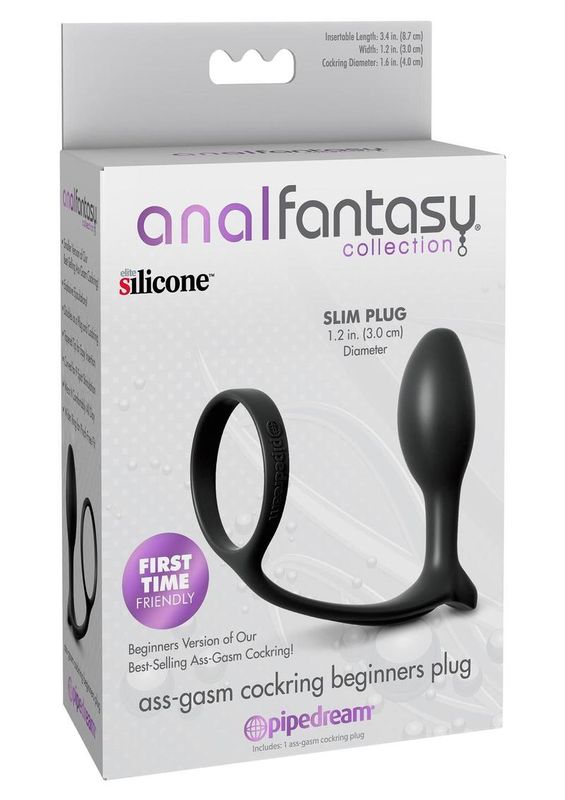 ANAL FANTASY COLLECTION ASS-GASM COCK RING BEGINNERS SLIM PLUG 3.4"