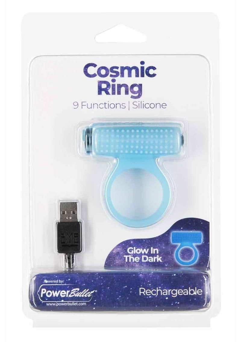POWER BULLET COSMIC RING SILICONE RECHARGEABLE GLOW IN THE DARK BLUE