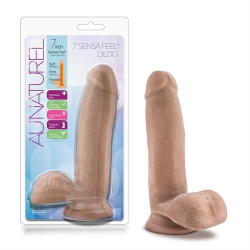 AU NATUREL 7" SENSA FEEL DILDO WITH BALLS, Color: CARAMEL