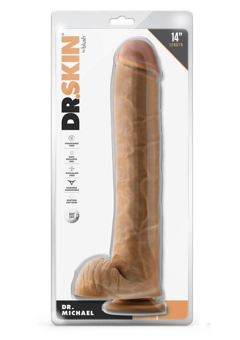 DR. SKIN SILVER COLLECTION DR. MICHAEL DILDO WITH BALLS 14 DR. SKIN SILVER COLLECTION DR. MICHAEL DILDO WITH BALLS 14" TAN