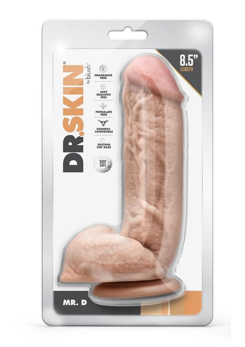 DR. SKIN SILVER COLLECTION MR. D DILDO WITH BALLS 8.5" VANILLA