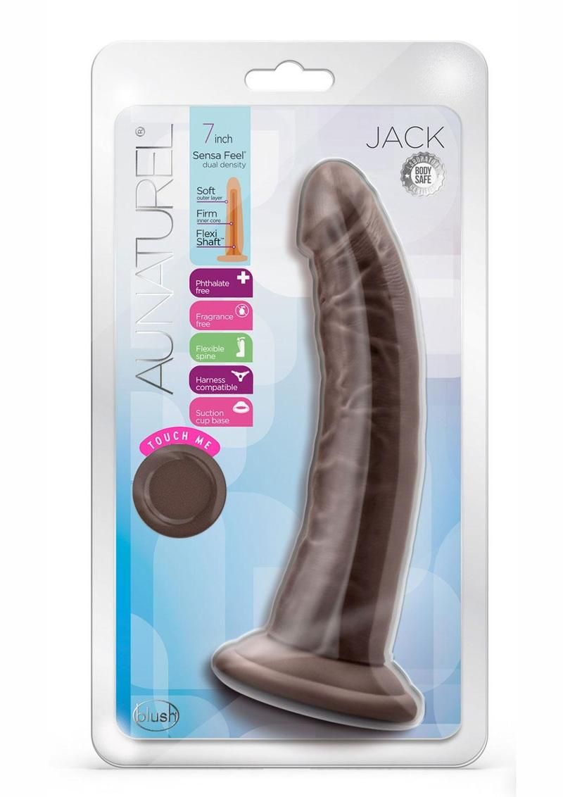 AU NATUREL JACK DILDO WITH SUCTION CUP 7", Color: CHOCOLATE
