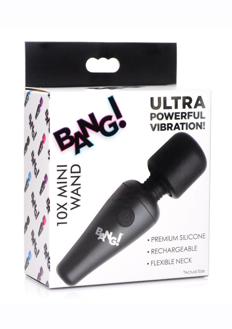 BANG! 10X VIBRATING MINI SILICONE RECHARGEABLE WAND, Color: BLACK