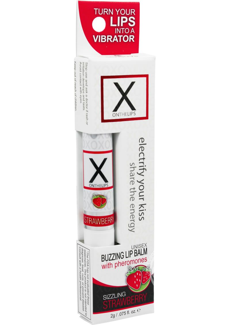X ON THE LIPS BUZZING LIP BALM WITH PHEROMONES, Flavor: STRAWBERRY