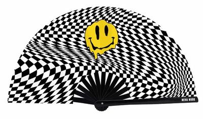 TRIPPY CHECKERS MELTY FACE BLACKLIGHT CLAP FAN