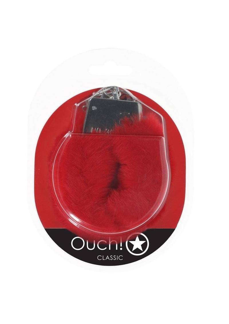 OUCH! CLASSIC FLUFFY HANDCUFFS OUCH! CLASSIC FLUFFY HANDCUFFS, Color: RED