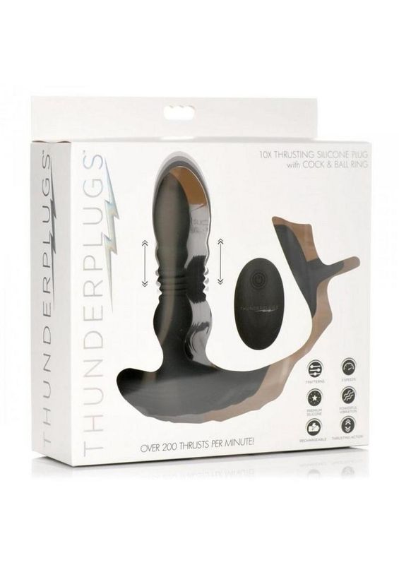 THUNDER PLUGS 10X THRUSTING SILICONE VIBRATOR WITH COCK & BALL STRAP