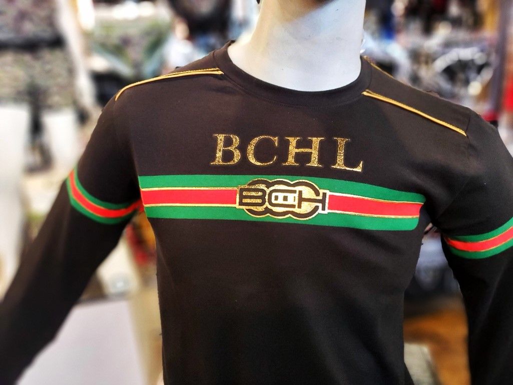 BUCHELI "BCHL" LOGO PRINT LONG-SLEEVE T-SHIRT BLACK, Size: S
