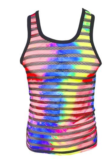 KNOBS TIE DYE & MESH STRIPED TANK, Size: X-SMALL